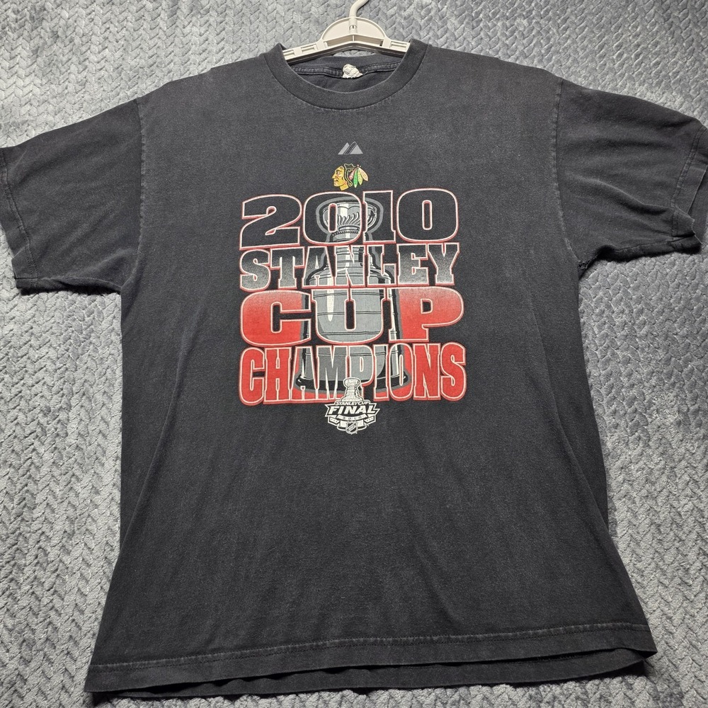 2010 Chicago Blackhawks Stanley Cup Champions T Shirt Alstyle NHL Finals L Black